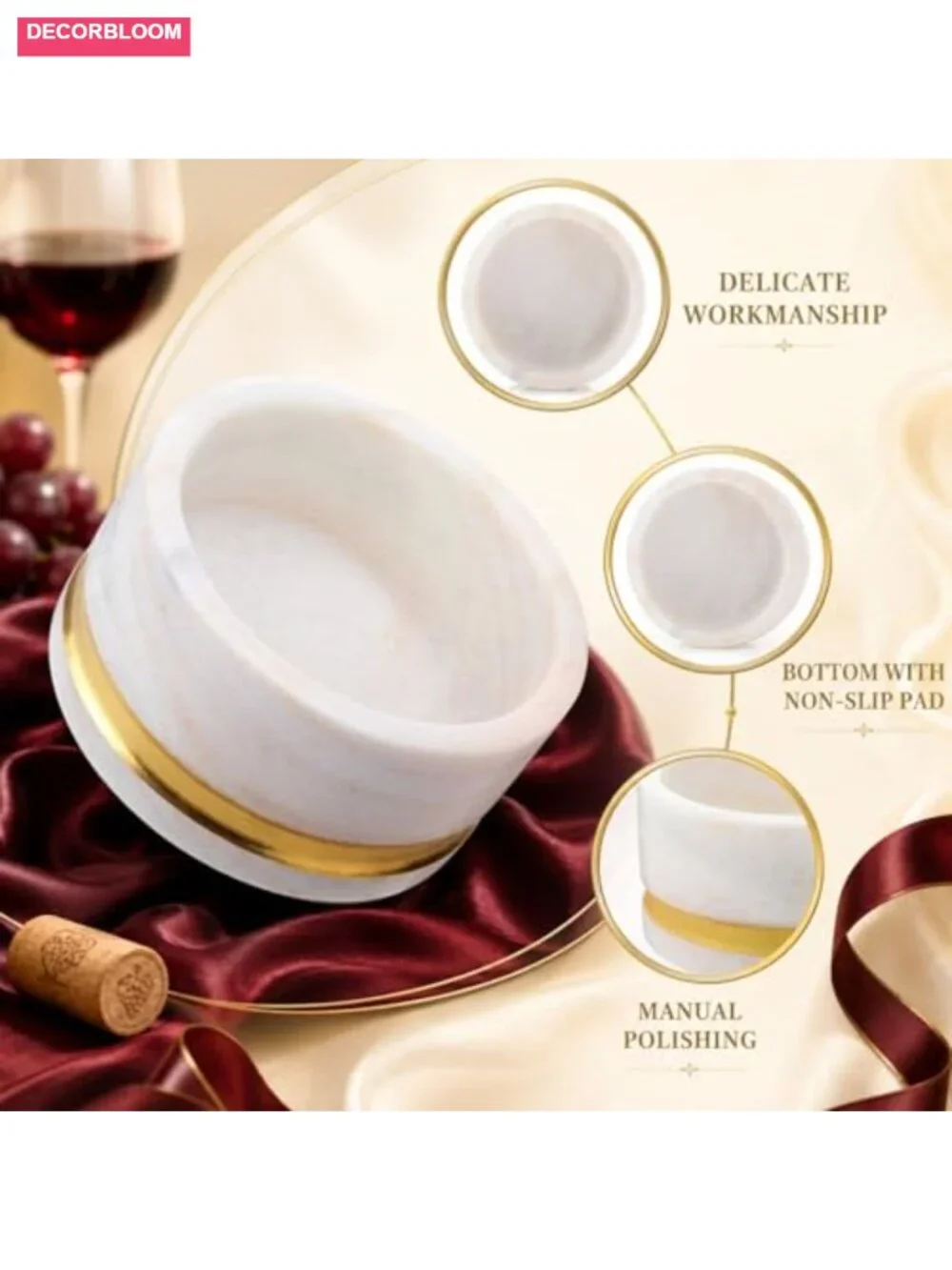 Set of 2 Marble Wine Bottle Coasters with Gold Powder Decoration for Home Bar